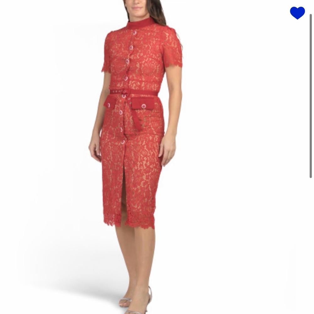 Dalia MacPhee Red Lace Button-Up Dress